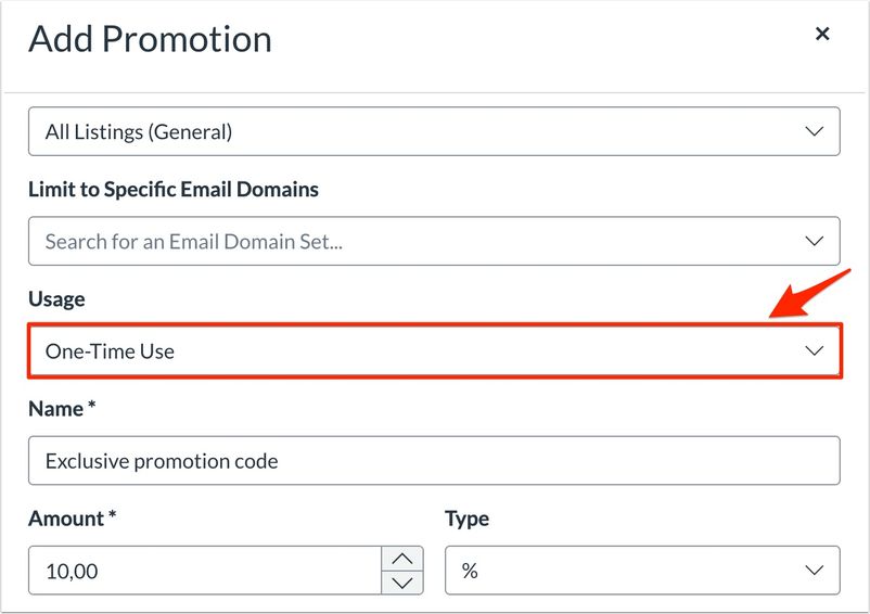 View One-Time Usage Option