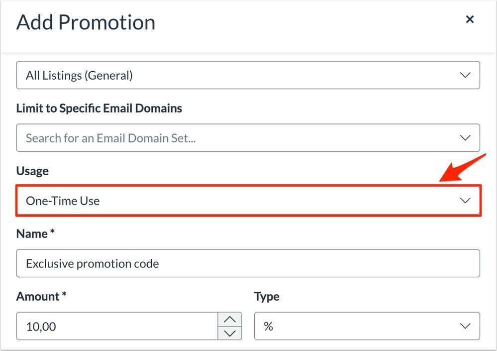 View One-Time Usage Option