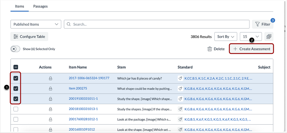 Items: Create Assessment