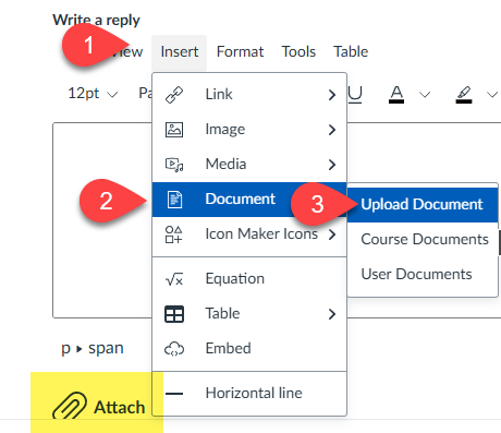 Insert document via menu commands