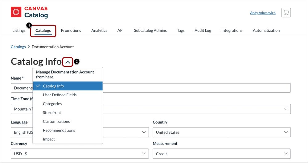 View Account Setting Drop-down Menu