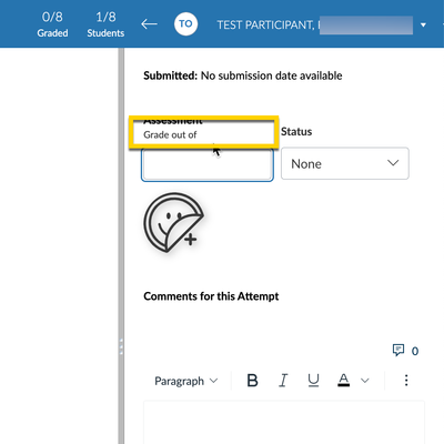 "Grade out of __" is blank for a zero-point assignment