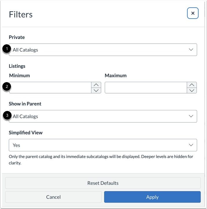 View Catalog Filters
