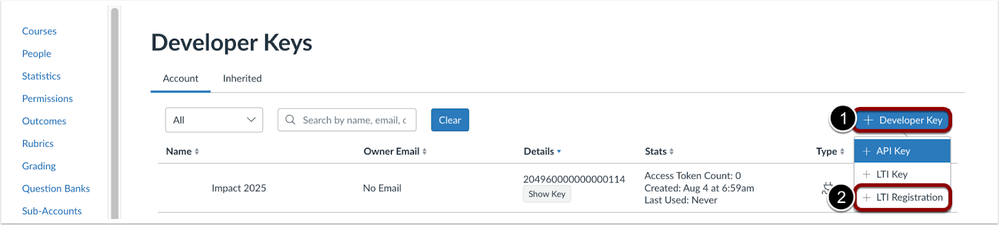 Admin Developer Keys Page