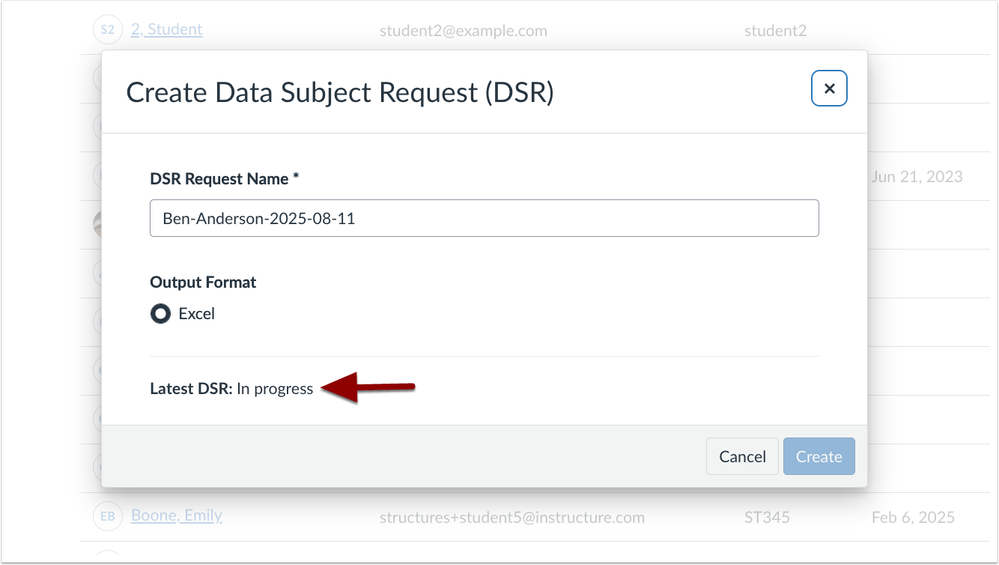 Create Data Subject Request Status