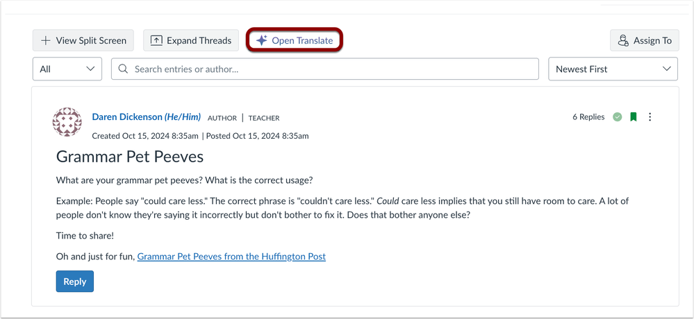 Discussions Open Translate Button