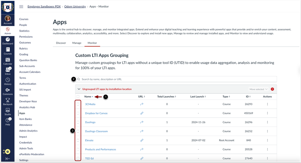 Sort, Search, and Select LTI App