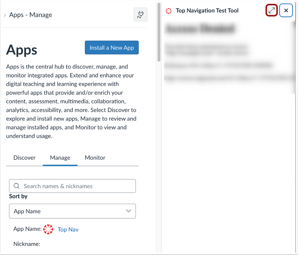 Top Navigation External Tool Expand Button