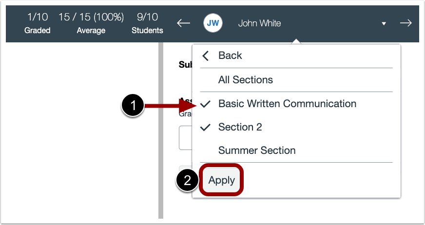 SpeedGrader Sections Filter
