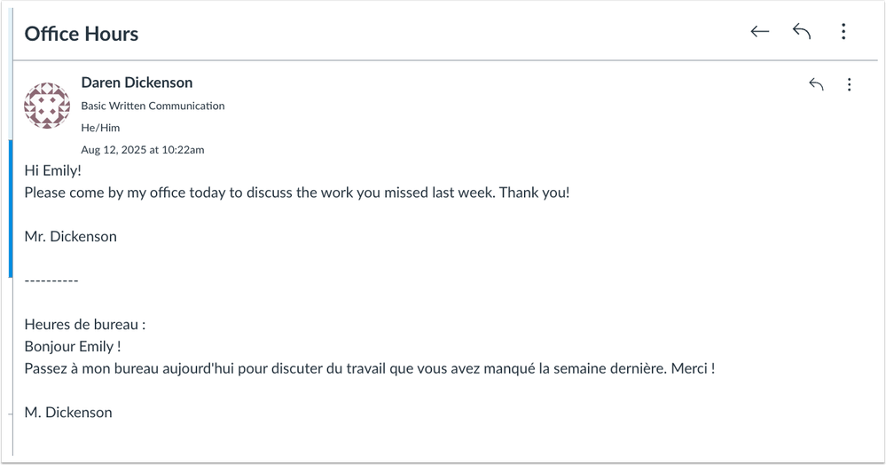 Translated Message User View