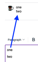 Writing 'one (enter) two' shows a white space in the editor but produces no white space once submitted.