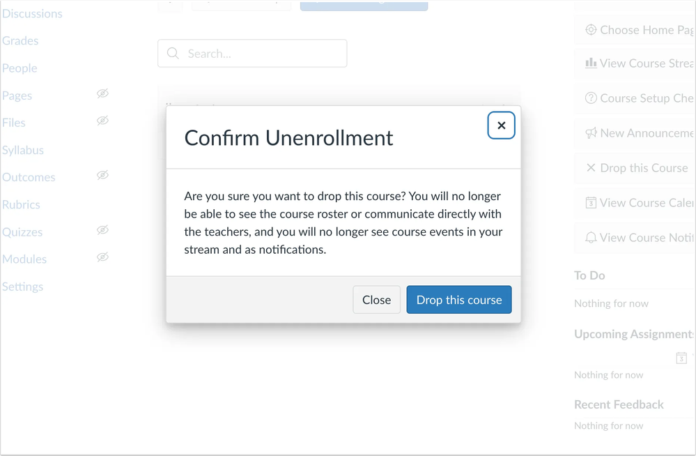 Confirm Unenrollment Modal