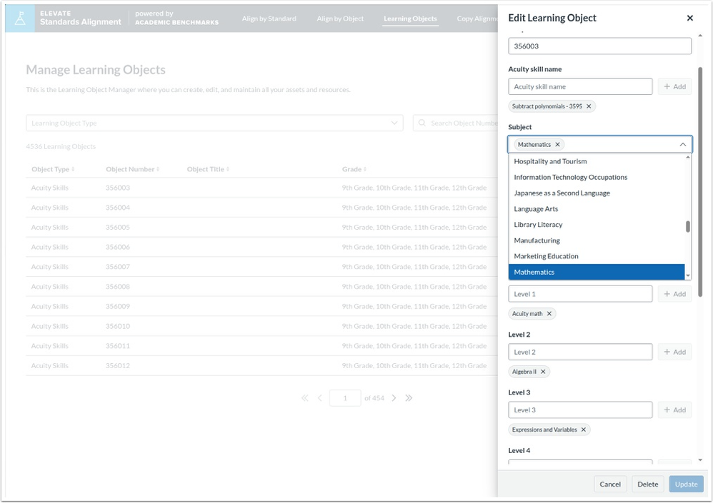 View Edit Learning Object Sidebar