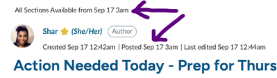 Teacher view of edited announcement