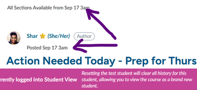 Student view of an edited announcement