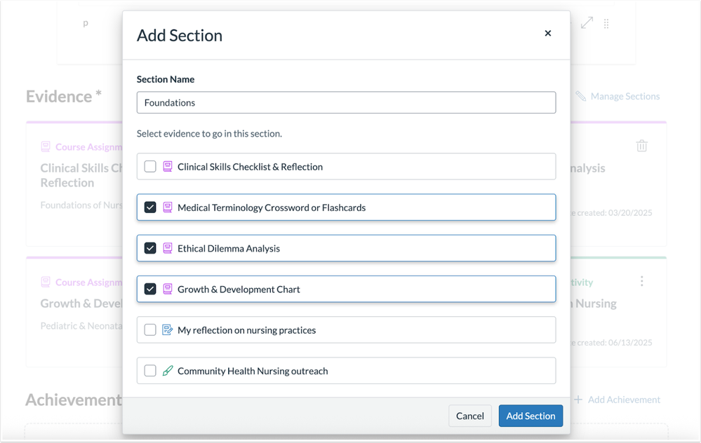 Add Section Modal