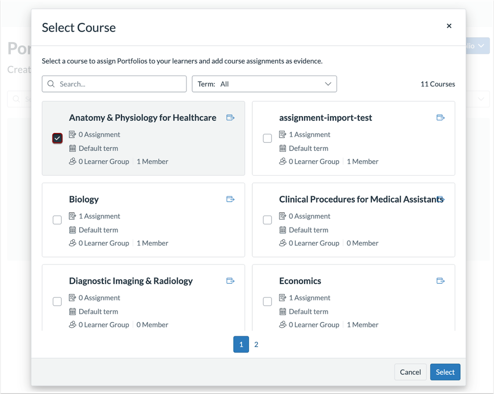 Select Course Modal