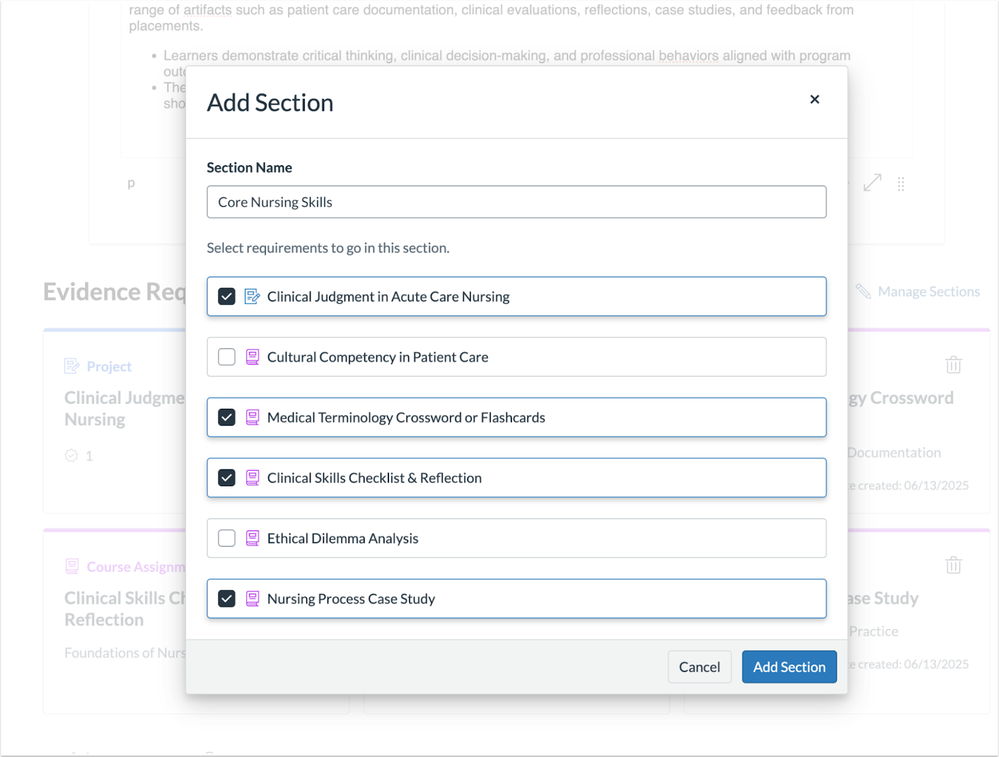 Add Section Modal