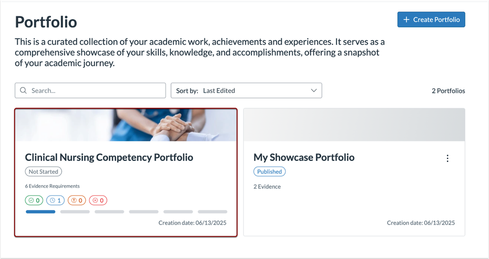 Learner Evaluation Portfolio View
