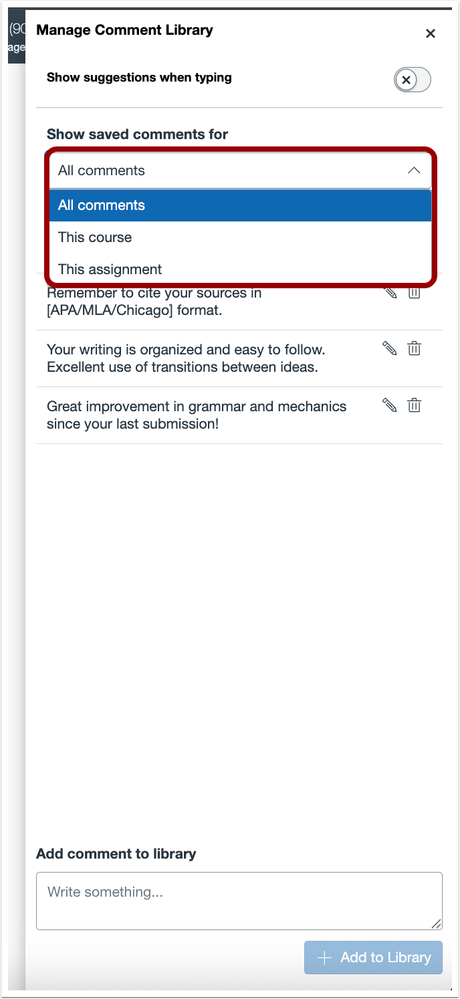 Filter Comment Drop-Down Menu