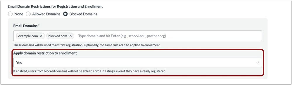 View Apply Domain Restriction to Enrollment Option