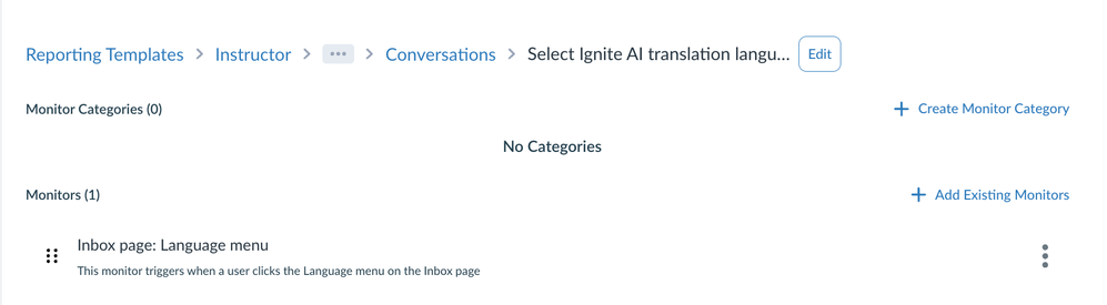 Monitor Categories: Select Ignite AI Translation Language