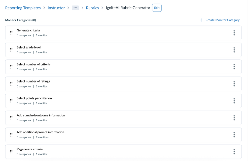 Monitor Categories: IgniteAI Rubric Generator