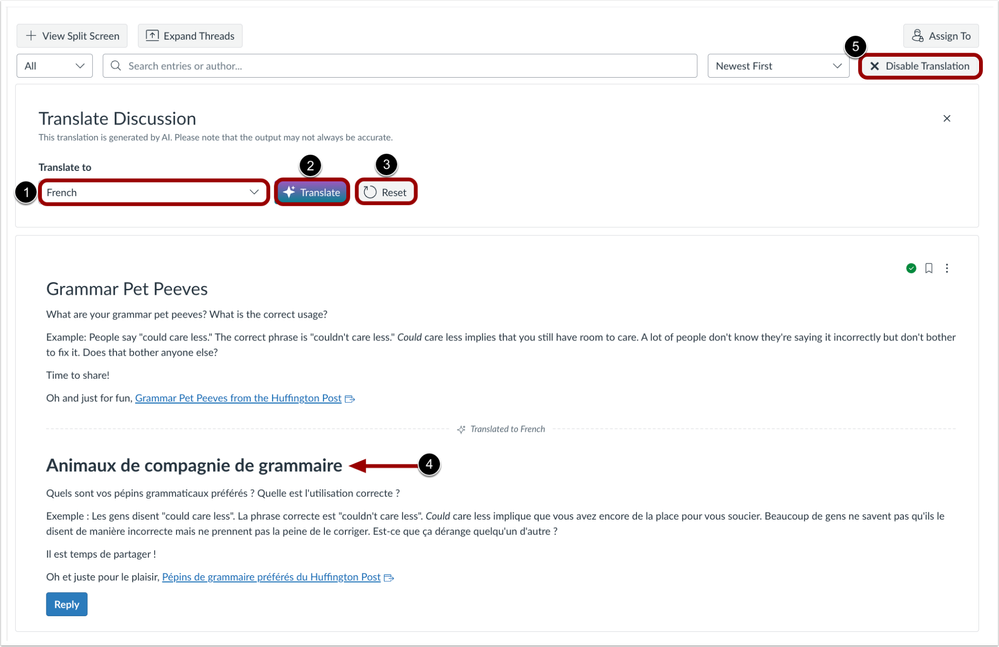Translate Discussion Content