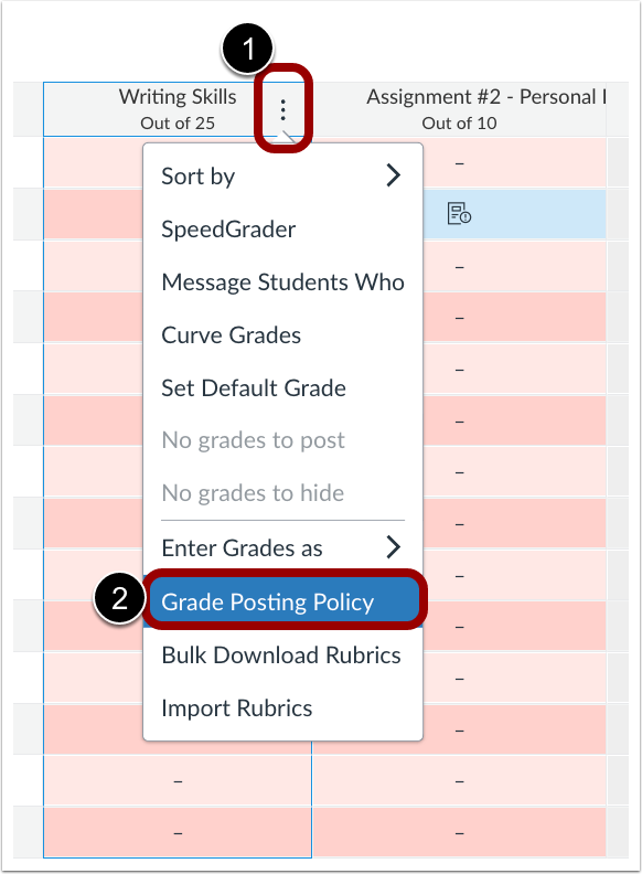 Gradebook Assignment Options