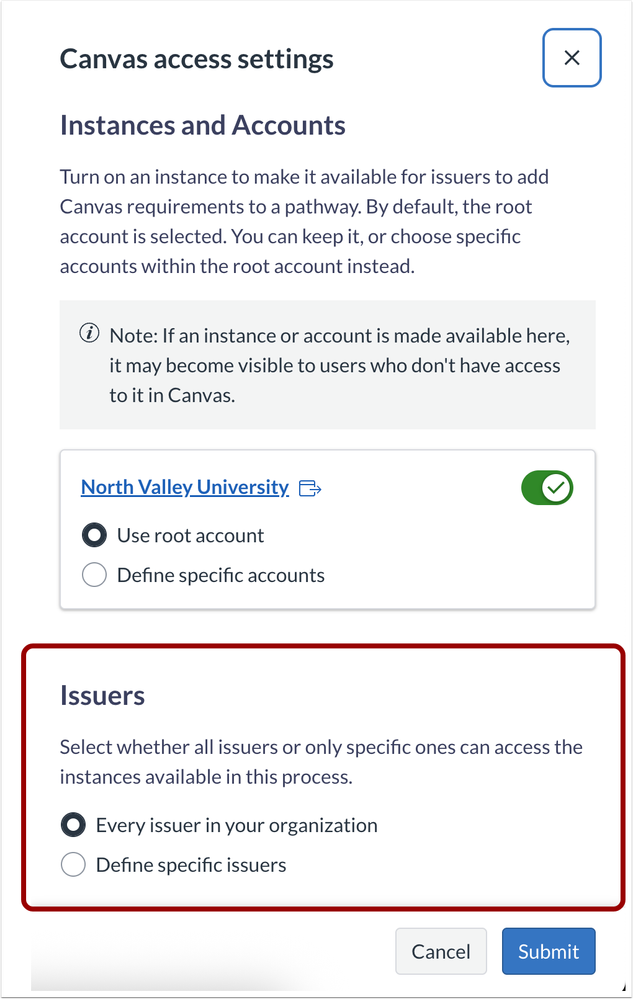 Canvas Access Settings Modal