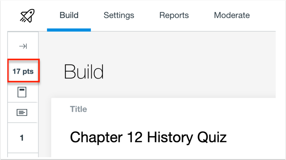 Quizzes.Next point total in the Build page