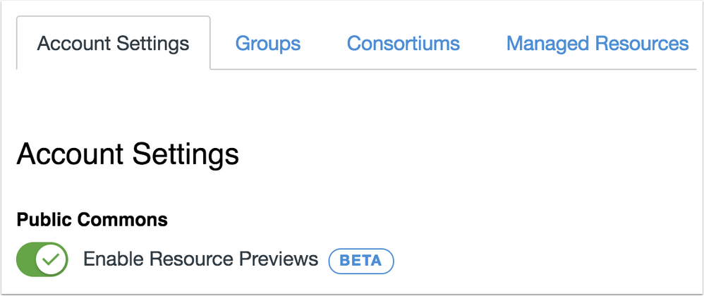 Button to enable Resource Previews in Commons for admins