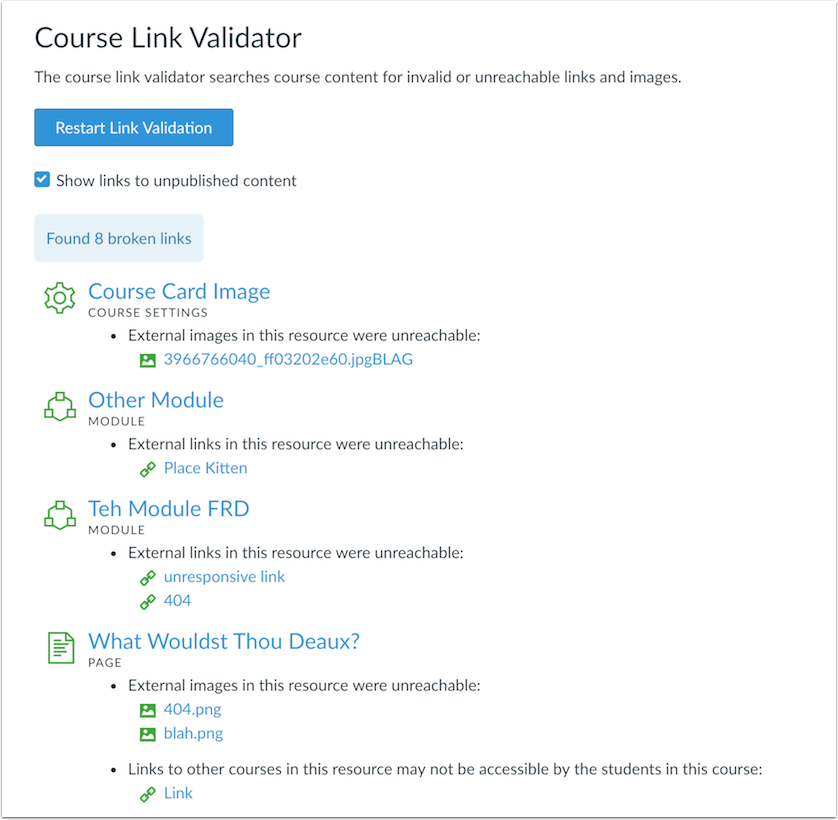 Course Link Validator enhancements