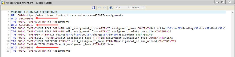 Final version of macro using WAIT commands