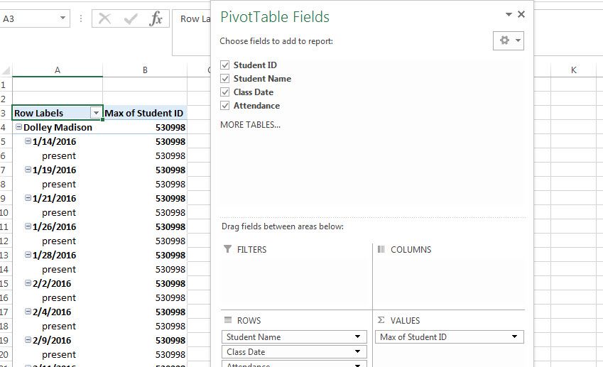 Final results of second pivot table in Excel