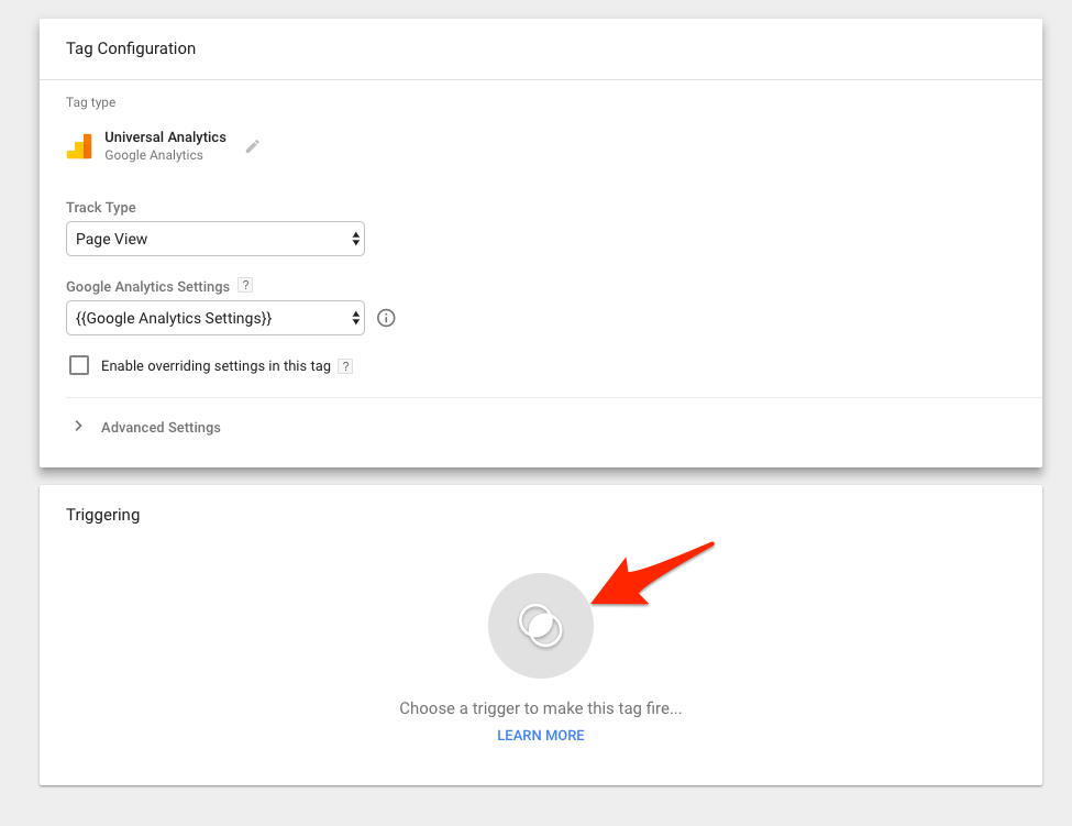 Arrow indicating where to click to select a trigger Arrow indicating where to click to select a trigger