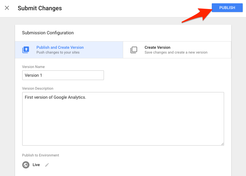 Arrow indicating publish button. Arrow indicating publish button.