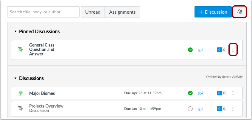 Some Canvas areas have changed the Settings icon to an Options icon Some Canvas areas have changed the Settings icon to an Options icon