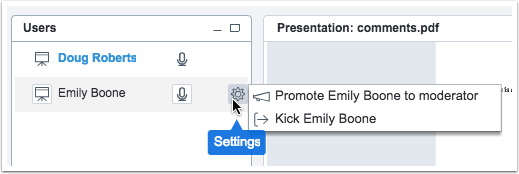 BigBlueButton Conferences User Settings Promote to Moderator BigBlueButton Conferences User Settings Promote to Moderator