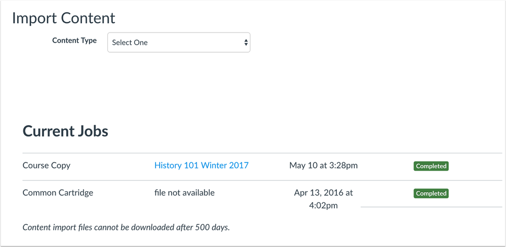 Course Import Download Expiration