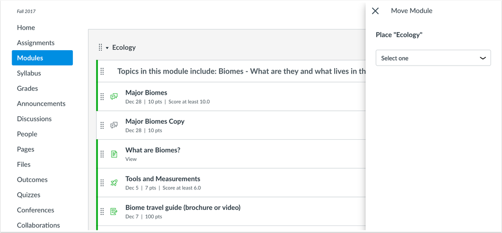 Modules Move To Modules Option