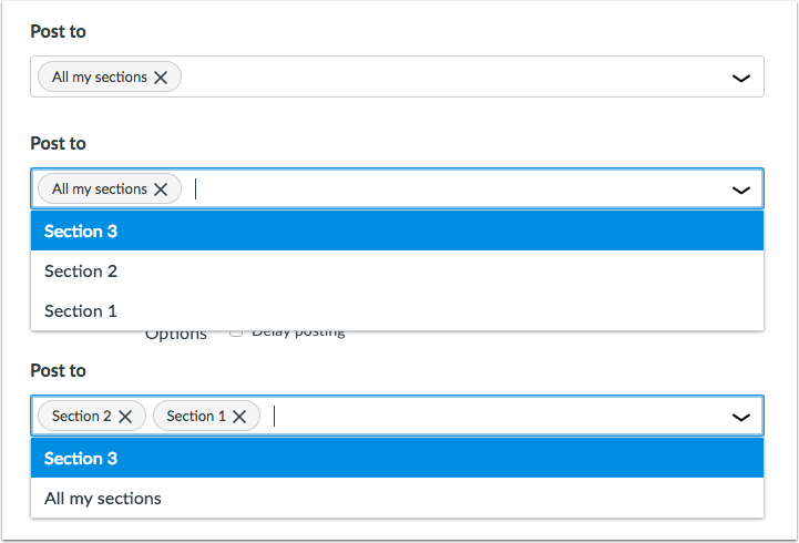 announcements can be sent to all sections, one section, or multiple sections announcements can be sent to all sections, one section, or multiple sections