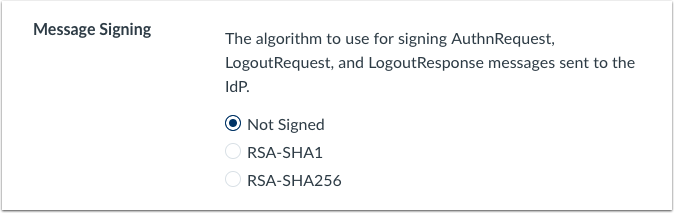 authentication option for SAML for message signing authentication option for SAML for message signing