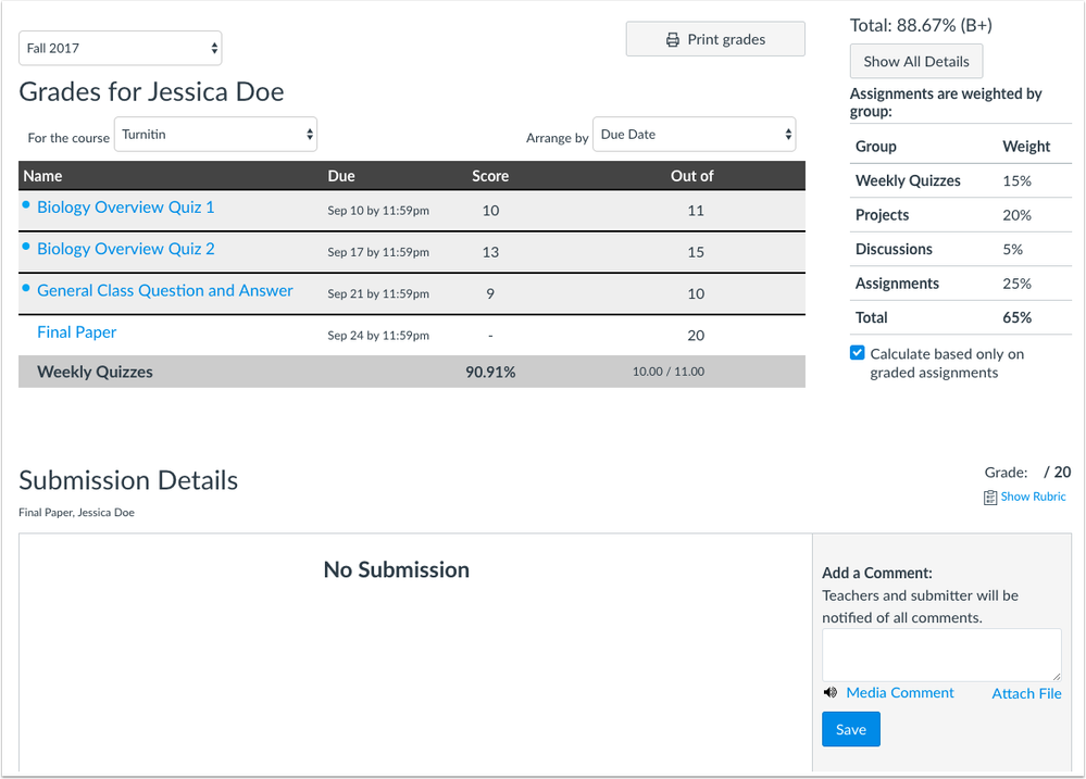 Student Grades Page with No Missing Label