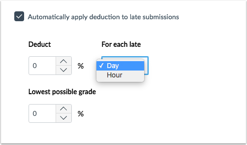 New Gradebook allows deducting a percentage from a grade for each day or hour the submission is late