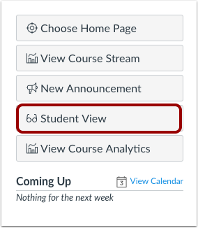 The Student View button can be accessed from the Course Home Page The Student View button can be accessed from the Course Home Page