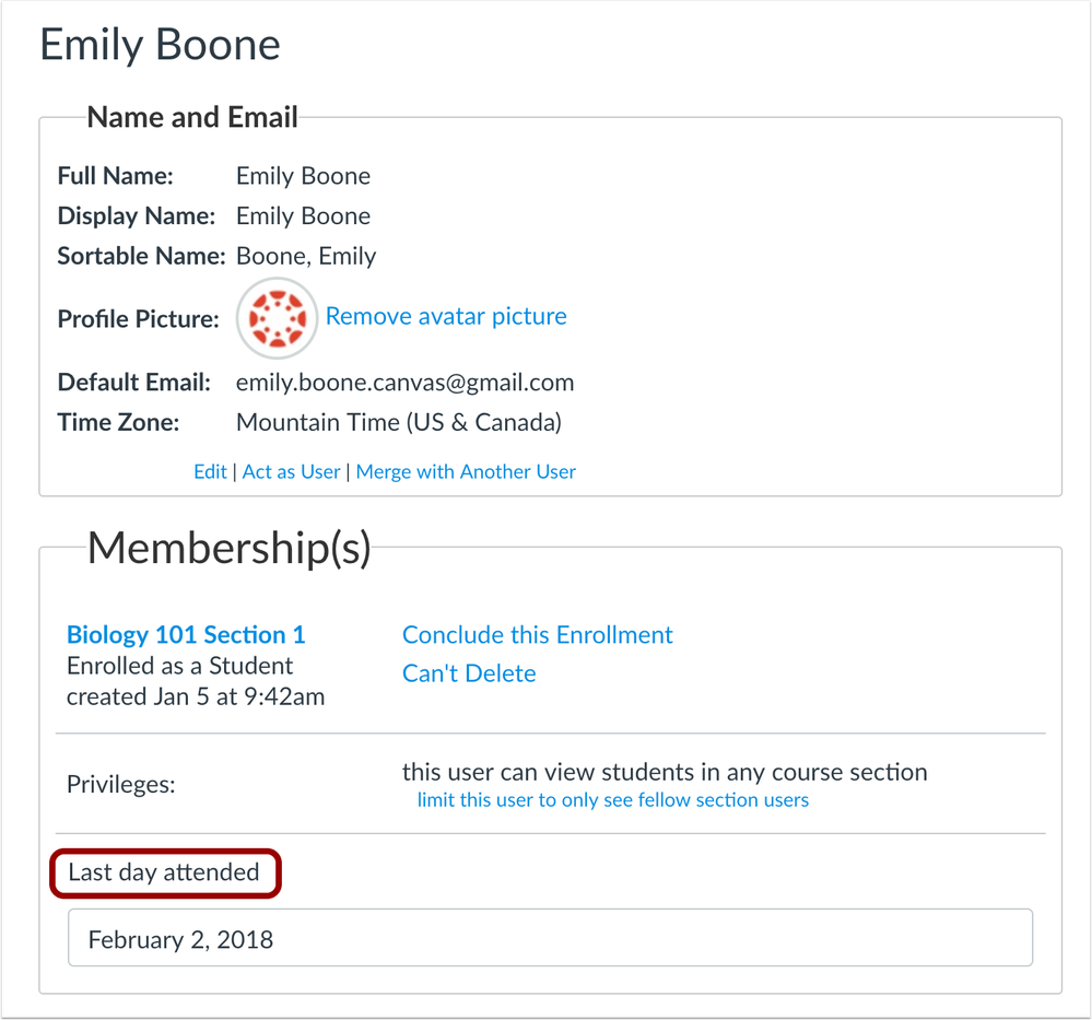 Instructors can include the last attended date for a student Instructors can include the last attended date for a student