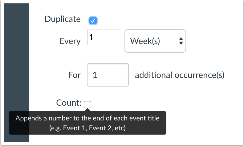 Duplicating a calendar event includes additional options Duplicating a calendar event includes additional options