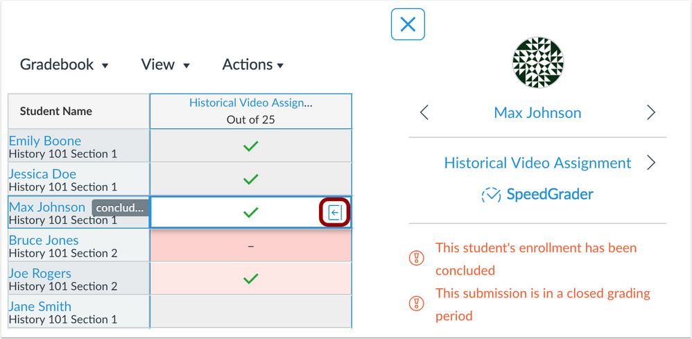 Grade detail tray can be accessed from any cell in the New Gradebook