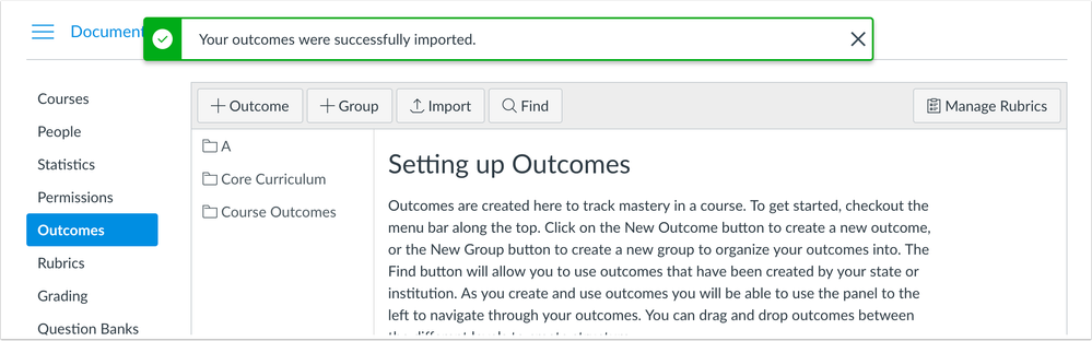 Successful imports display in the Outcomes page Successful imports display in the Outcomes page